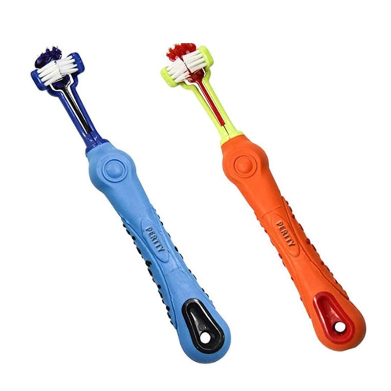 Orgrimmar 2 Pcs Three Sided Pet Toothbrush Dog Brush Addition Bad Breath Tartar Teeth Care Dog Cat Cleaning Mouth - Image 1